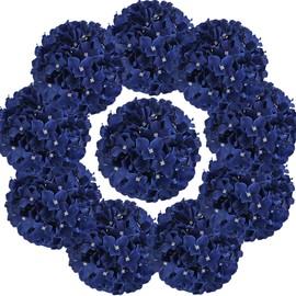 Flojery Silk Hydrangea Heads Artificial Flowers Heads with Stems for Home Wedding Decor,Pack of 10 (Royal Blue)