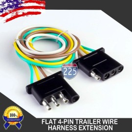 225FWY 2pcs 4ft Trailer Light Wiring Harness Extension 4-Pin 18 AWG Flat Wire Connector