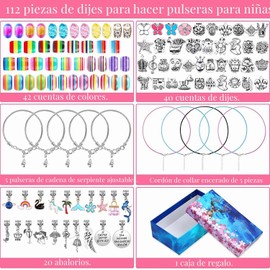 Cuentas de Arcilla de 112, Cuentas para Hacer Pulseras y Collares, DIY Manualidad Fabricacion de Joyas con 20 Metros de Cuerda y Tijeras Pequeñas, Decoracion Adorno Fiesta Regalo para Nino Amigo Adulto