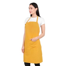Natural Craft Kitchen Apron Cotton Waterdrop Resistant with adjustable Aprons for Women with Pockets 8 Color option Cooking (Mustard color)