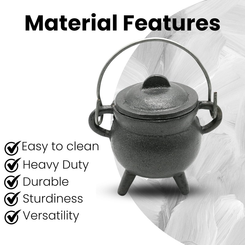 Reusable 4-Inch Cast Iron Cauldron Candle with Lid and Hanging