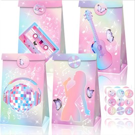 Pop Music Theme Party Favor Goodie Bags Taylor Party Favors Bags Pink-Purple Decorations Gift Bag 2 Styles Popular Singer Music Paper Bag for Birthday Christmas Wedding Bridal Baby Shower (12 Pcs)