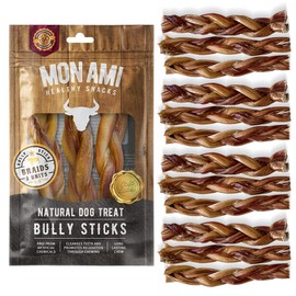 Mon Ami Braided Bully Sticks for Large and Small Dogs (5-6 inches, Pack of 12) - Grass Fed Dog Treats - Bully Sticks Natural Dog Treat