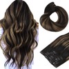 HOTBANANA Human Hair Clip in Hair Extensions, Balayage Natural Black