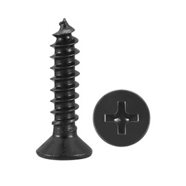 METALLIXITY Countersunk Phillips Wood Screw (#4x1/2) 100Pcs, 304 Stainless Steel Coarse Thread Phillips Drive Flat Head Wood Screws - for Furniture Installation Repair, Black
