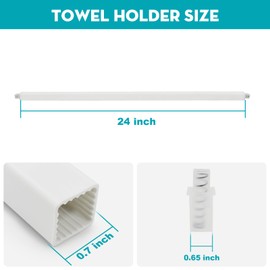 IWIWE 24 Inch Towel Bar Replacement Rod for Ceramic Holder - Spring Loaded Adjustable Square Plastic Towel Rod for Bathroom and Kitchen Porcelain Holders (White Reliable Plastic)