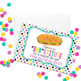 Amanda Creation No Substitute For A Teacher Like You Sub Sandwich Themed Teacher Appreciation Blank Folded Cards Single (1) Greeting Card For Teacher, 4"x 6" (when folded)