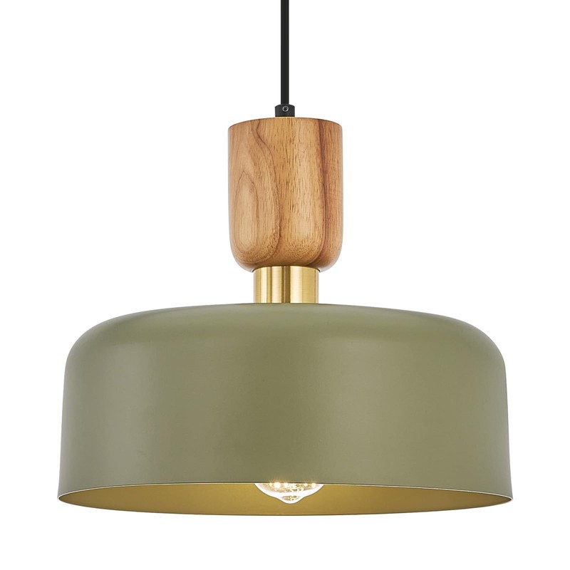 Contemporary Pendant Lighting,12 inch Pendant Lamp,Wood and Brass Accent,Adjustable Metal