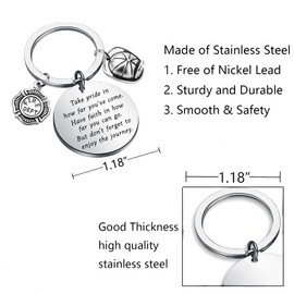 FUSTMW Firefighter Gifts Keychain Fireman Gifts Firefighter Graduation Gifts Take Pride in How Far You Have Come, Silver, Large