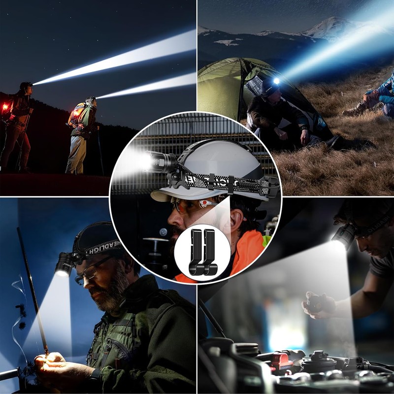 Super Bright LED Headlamp 4 Pack, High Lumen Rechargeable Head