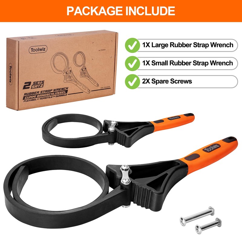 Toolwiz Rubber Strap Wrench Set, 2pcs for Pipes Below 6''