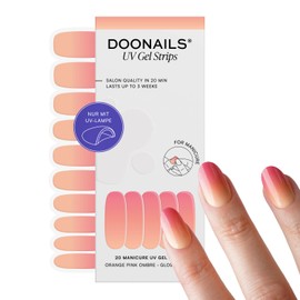 DOONAILS® UV Gel Strips Orange Pink Ombre - Nail Foil UV Curing, 20 Strips for 2 Manicures - Up to 3 Weeks Last, Hema-Free & Vegan, Salon Quality