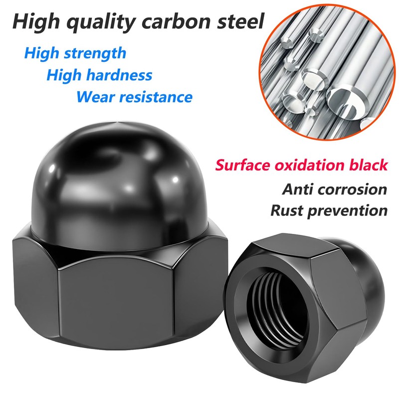 Qrity 20 Pcs Acorn Cap Nuts, M3 Black Carbon Steel