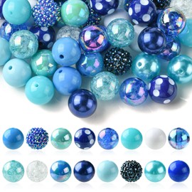 UR URLIFEHALL 50 Pcs Blue Series Chunky Bubblegum Beads Round Acrylic Beads Gumball Loose Beads for DIY Crafts Jewellery Making Hair Ornaments