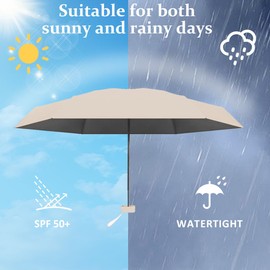 Aethryon Mini Travel Umbrella, Small UV Umbrella, Pocket Umbrella, Foldable Parasol, Travel Portable Pocket Umbrella, Parasol Portable, (Home), cream-coloured