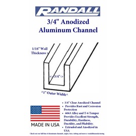 92" Long - Anodized Aluminum U-Channel 6063 Alloy T-6 Temper (3/4" Channel)