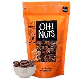 Oh! Nuts Pecans Dry Roasted Salted - All Natural Salted Pecans Halves - 2 lb Bulk Bag - Oil-Free Crunchy Snack