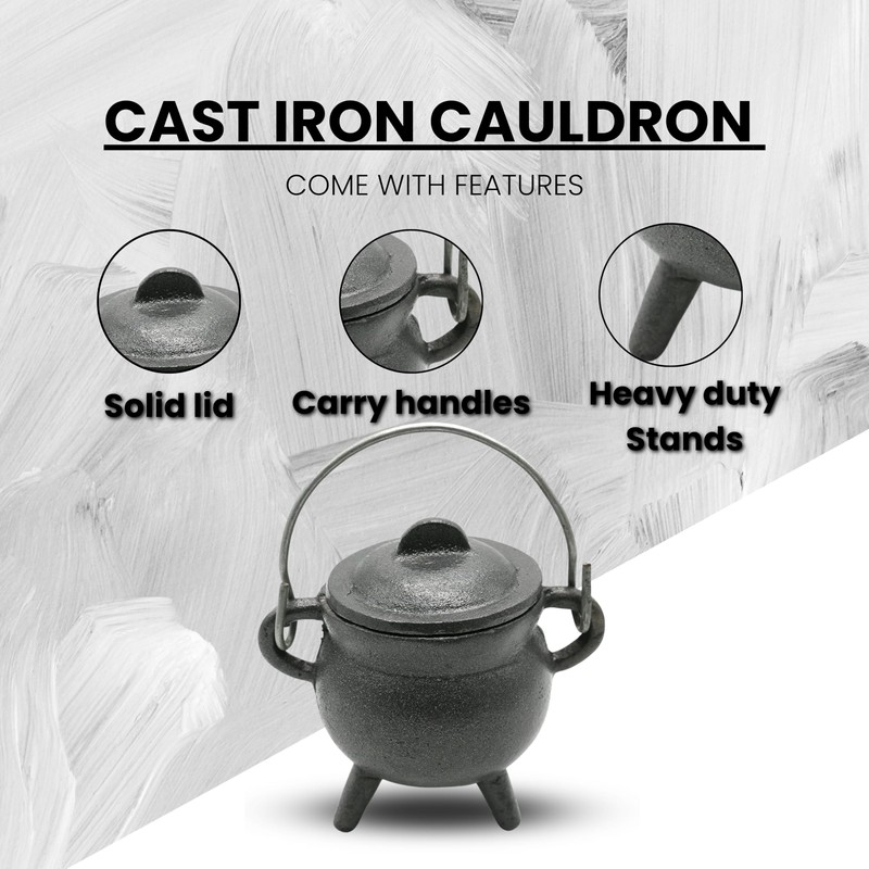 Reusable 4 Inch Cast Iron Cauldron Candle with Lid and