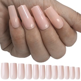 LuckForever 600pc Medium Square Press on Nails Colored Full Cover Fake Nails Nude Artificial Fingernails 10 Sizes for Women Girls (Pale Nude)