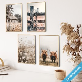 Kitchen Decorative Wall Picture Sayings Poster Set with Picture Frame A4 (Highland Cow Picture, 4 x A4 | Without Frame)