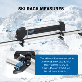 Gearantics 16.3 Inch Ski and Snowboard Rack for Car Roof, with TPV Rubber Padding and Lock, Fit 2 Pairs of Skis or 2 Snowboards, Mounting System Fits for Square/Round/Aero/Oval Cross Bars, Silver