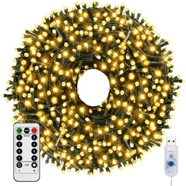 KOOSREEL Fairy Lights & USB String Lights, 20m 200 LEDs Copper Wire Light & Waterproof Outdoor Christmas Lights for Indoor Outdoor Lighting, Bedroom, Wedding Decor, Party, Christmas, Tree - Warm