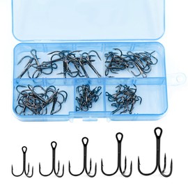 Fishing Treble Hooks Kit - High Carbon Steel 50pcs Mixed Treble Hooks Size 2/4/6/8/10 | Sharp Fish Hooks for Saltwater & Freshwater Fishing | Durable Fishing Hooks for Lures, Baits, Trout & Bass