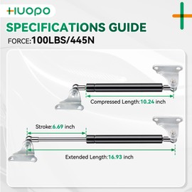 HUOPO 17 Inch 100 lb/445 N Gas Shock Strut Spring Lift Support for RV Bed Door Storage Cover Lids Floor Hatch Boat Shed Window Custom Heavy Duty Basement Doors TV Cabinet, Set of 2 with L Mounts