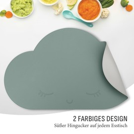 smøla Place Mat for Children - Cloud I Washable Place Mat Made of BPA-Free PU Leather I Placemat Table Mat for Toddlers & Babies I 2 Colours (Ocean Green / Grey)