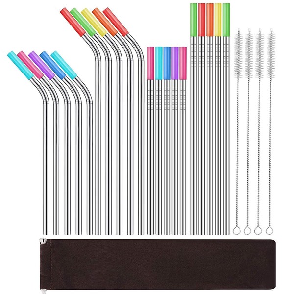 Set de 20 Piezas de Popotes de Acero Inoxidable, POGEPE
