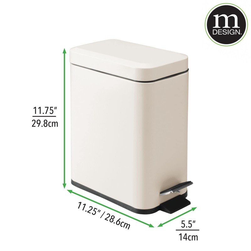 mDesign Small Modern 1.3 Gallon Rectangle Metal Lidded Step Trash