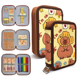 Ecoret-Pro Capybara Pencil Case Boys and Girls, 3 Compartments Pencil Case with Stationery Set, School Supplies Pencil Case, School Gift Pencil Case Set for Students