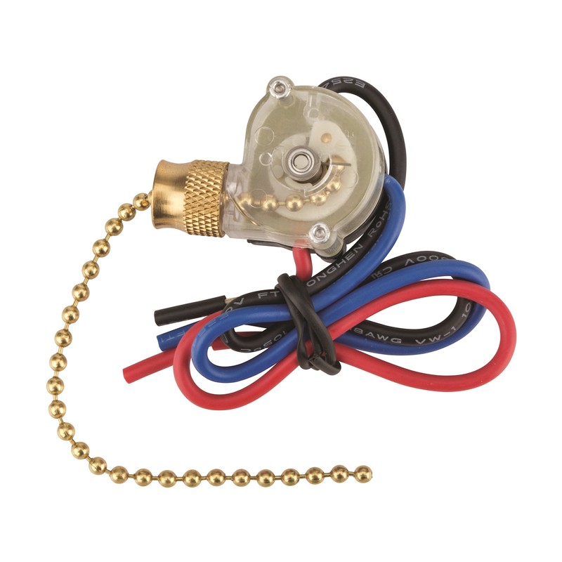 NSI 75110CW Pull Chain Switch, Way/2 Circuit Function, SP3T, Brass