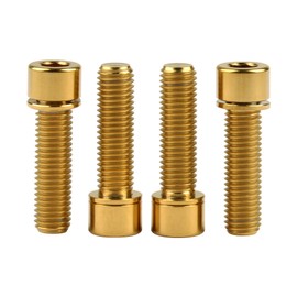 Wanyifa Titanium Ti Bolt M7 x 20 25mm Allen Head with Washers for Bicycle stem Scewrs Pack of 4 (Gold, M7x25mm)