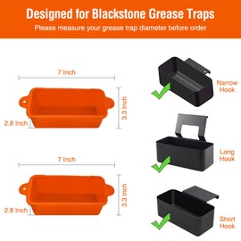 AKSDTH 2 Pack Blackstone Silicone Grease Cup Liners for 36 28 22 17 Inch Griddle, Reusable Catcher Liner Grill Tray Blackstone Accessories, Replacement of Aluminum Foil Drip Pans, Orange