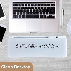 Piu home Desktop whiteboard - Glass Desk Dry Erase board with storage- Desk buddy memo board for computer monitor- EXTRA STICKERS Weekly Organizer and Ruler- work from home and office