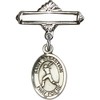 Sterling Silver Baby Badge with St. Sebastian/Softball Charm and Polished