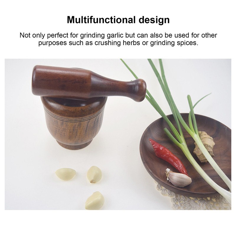 Garlic Grinder Bowl Jujube Wood Herb Crushing Bowl Multipurpose Spice