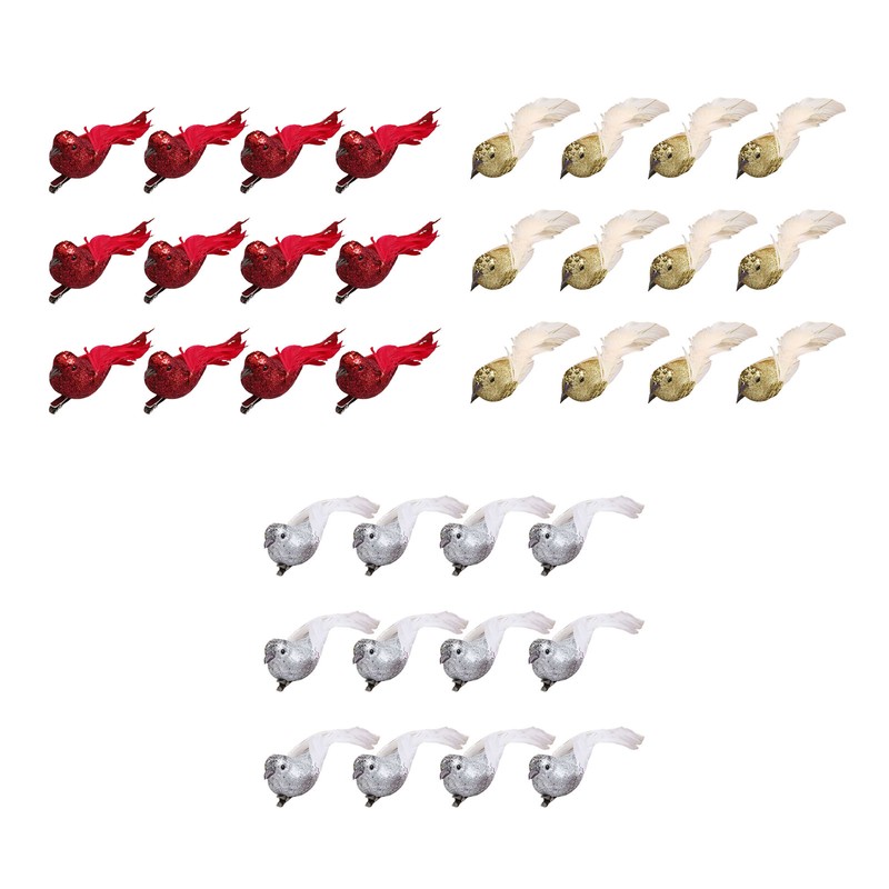 12 PCS Simulation Bird Silver Mini Birds for Home Decoration