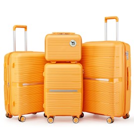 Campfun Luggage 4 Piece Sets, Expandable Carry On Luggage Set Hardshell PP, Suitcase Set with Double Spinner Wheels, Checked Durable Lightweight with TSA Lock, 14/20/24/28in, Orange(A)