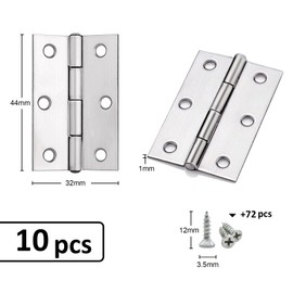 Anstore Pack of 10 Stainless Steel Hinges Foldable 44 mm × 32 mm, Door Hinge Piano Hinge Hinges Small Hinge Hinge for Doors Windows Cabinets with 72 Screws