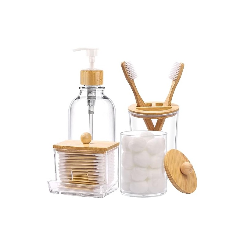 Juego de accesorios de baño de bambú, 4 piezas -