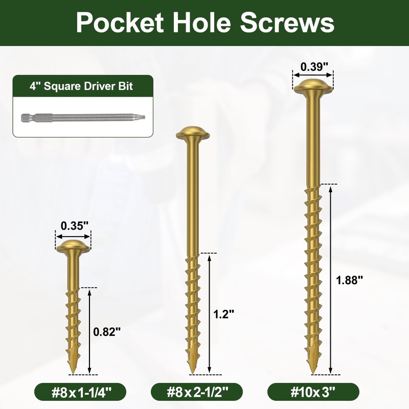 SJPULMO Pocket Hole Screws 1-1/4 Inch, 160Pcs Exterior Pocket Screws