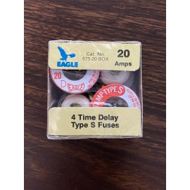 Eagle Box of 4 Eagle 675-20 125 Volt 20 Amp Glass Time Delay Fuses Vintage Type S