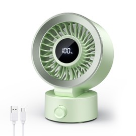 CIVPOWER Desk Fan Small Quiet: Table Fan Rechargeable with 1200mAh Battery & USB Powered, Portable for Office Bedroom Home Desktop, Digital Display, 30° Tilt Adjustable, 100 Speeds, Light Green