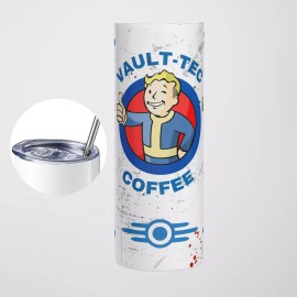 Bethesda Pure Drinking Water Tumbler Fallout Old Styled Thermos 20oz Clear Lid With Straw