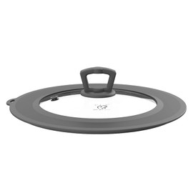 Vented Tempered Glass Universal Lid for Pot Pan Skillet with Heat Resistant Silicone Rim Microwave Splatter Lid Cover Microwave Safe Fit 6.5" 7" 7.5" Cookware, Dishwasher Safe Light Grey