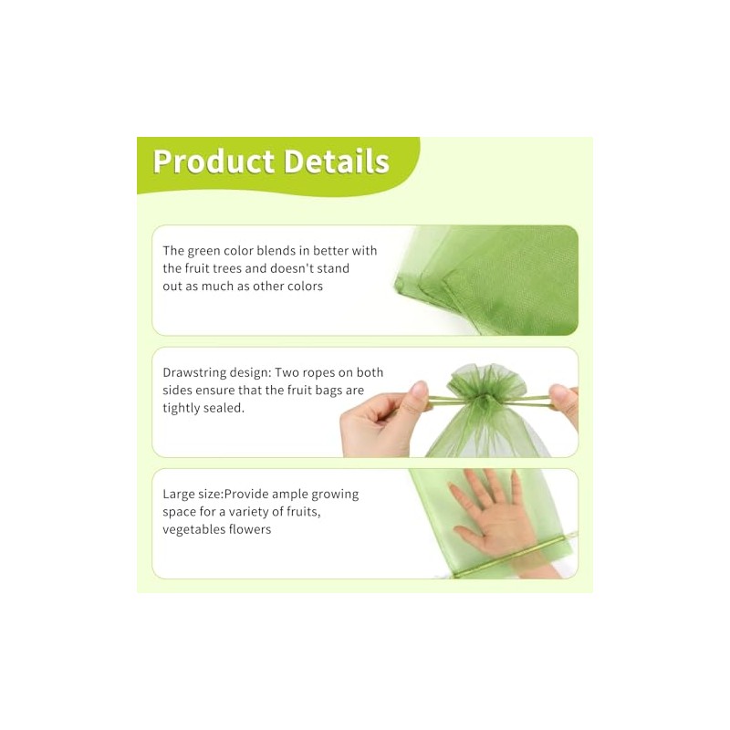 100PCS Fruit Protection Bags - Drawstring Mesh Covers for Gardens