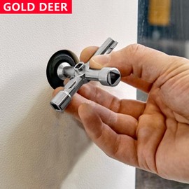 GOLD DEER 4-Way Multi-function Key Wrench Set of 2 Multi-Purpose Cross Wrench Universal Cross Wrench Electric Cabinet Key with Drop Proof Cord Faucet Driver Utility Key Cross Wrench Square Triangle