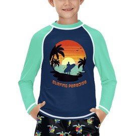 BesserBay Children's UV Shirt Long Sleeves Rash Guard Quick-Drying UV Swimming Shirt for Boys 110-160, Surfing Green